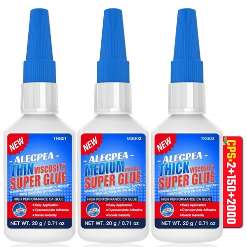 Miniatura 12 de 20g de pegamento CA negro medio-espeso (500 CPS), pegamento super de cianoacrilato premium para madera, vidrio, metal, papel, cuero, plástico