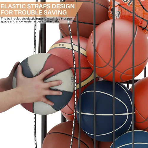 Miniatura 3 de Estante de almacenamiento grande para pelotas de garaje con ruedas, con asa, para baloncesto, fútbol, voleibol, garaje, gimnasio, color negro