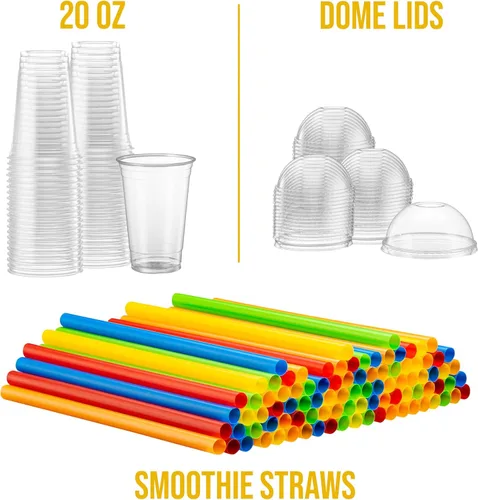 Miniatura 4 de Vasos de PET transparentes con tapas de cúpula y pajitas para café helado, batido, bebidas frías, tazas de granizado, batidos, batidos, helado