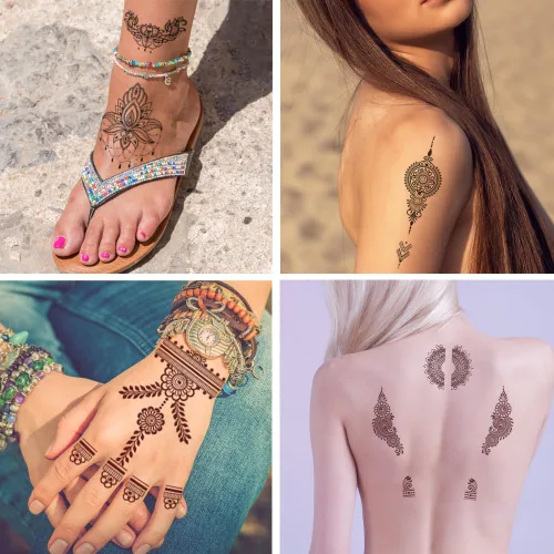 Miniatura 3 de 10 hojas de calcomanías temporales de henna de henna 5P negro + 5P marrón, calcomanías de tatuaje para mujeres, calcomanías de arte corporal para 5