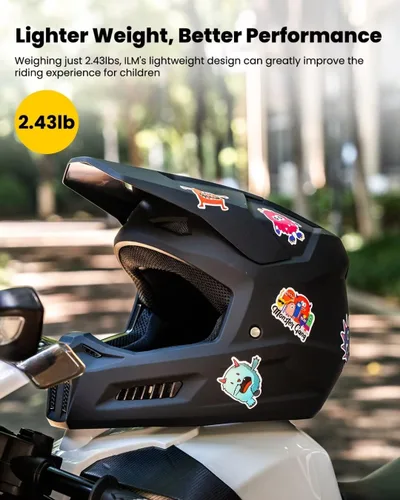 Miniatura 3 de ILM Casco de motocross para jóvenes con calcomanías, casco ATV para niños, motocross, BMX, motocicleta todoterreno con gafas, guantes, máscara DOT