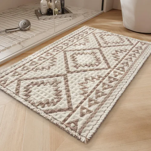 Miniatura 13 de PADOOR -Tapete de baño de punto gofre, súper absorbente, lavable a máquina, antideslizante, con borlas, tapete de baño suave para lavandería, Marrón