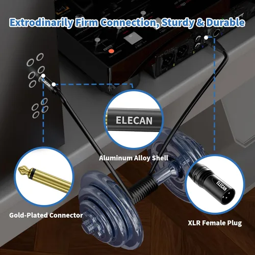 Miniatura 2 de Elecan XLR macho a 1/4 de pulgada 0.250 in TS mono cable de micrófono 8 pies, adaptador de cable de conexión profesional desequilibrado para consola