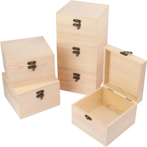 Miniatura 8 de GNIEMCKIN Paquete de 3 cajas de madera, cajas de madera sin pintar sin terminar para manualidades, proyectos de bricolaje y almacenamiento de joyas