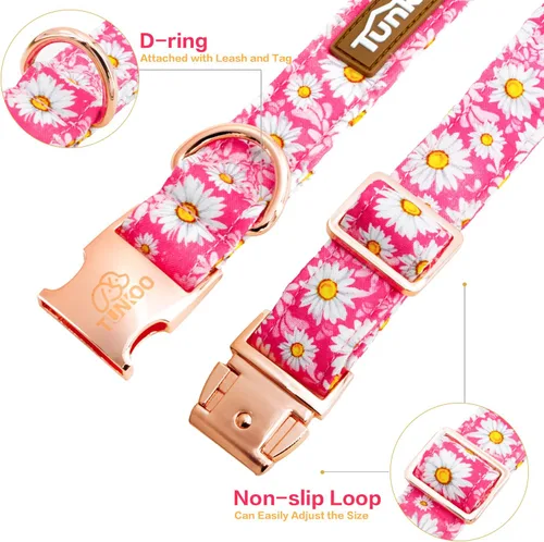 Miniatura 3 de Tunkoo Pink Daisy - Collar para perro con corbata de lazo de flores, collar ajustable de algodón de alta calidad, hebilla de metal duradera