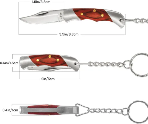 Miniatura 2 de Cuchillo de bolsillo pequeño, cuchillo de bolsillo EDC, acero inoxidable D2 y mango de madera, cuchillo pequeño, longitud de la hoja 1.5 pulgadas