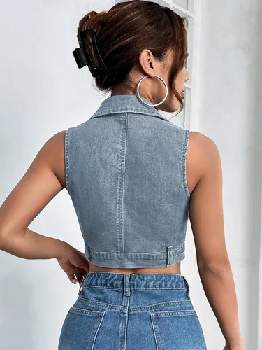 Miniatura 2 de WDIRARA Camiseta sin mangas con cuello redondo y bolsillos parcheados para mujer