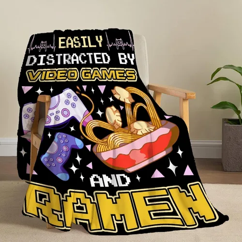Miniatura 5 de Manta "Fácilmente Distraído por Videojuegos y Ramen" Manta de Videojuegos Manta de Ramen Regalo Regalos de Videojuegos Manta Ligera y Suave