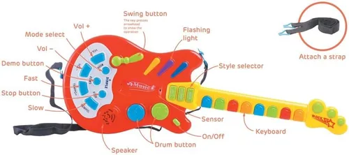Miniatura 2 de Dimple Guitarra electrónica musical portátil para niños con más de 20 botones, palancas y modos interactivos para niños, el mejor juguete para niñas