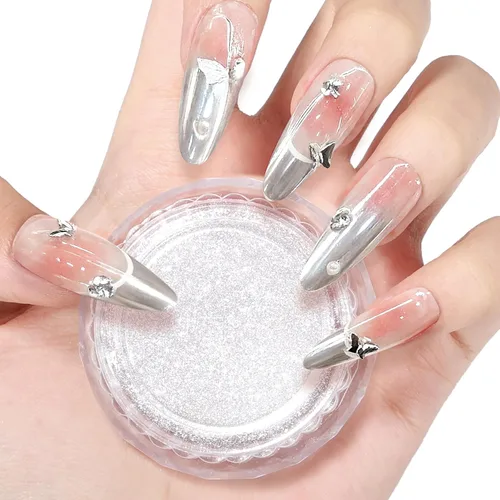 Miniatura 8 de SAVILAND Polvo de uñas cromado con perla blanca: 1 g de polvo de cromo con efecto espejo metálico, unicornio, iridiscente, nacarado, aurora