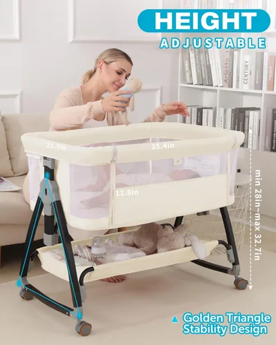 Miniatura 4 de wayfong Cuna 3 en 1 con malla transpirable, moisés con ruedas, mosquitero, cesta de almacenamiento, 6 alturas ajustables, fácil de montar, moisés