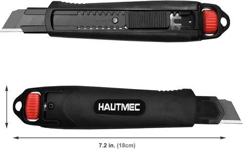 Miniatura 3 de HAUTMEC Cuchillo utilitario resistente de 0.709 in, cortador de caja con mecanismo de bloqueo doble, bloqueo automático y bloqueo de trinquete, hoja