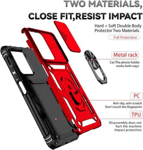 Miniatura 3 de Funda para Redmi Note 12 Pro, Poco X5 Pro con protector de pantalla de vidrio templado y cubierta de cámara deslizante, anillo magnético soporte