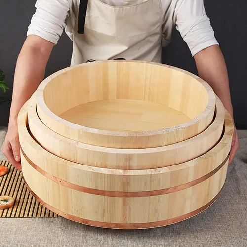 Miniatura 5 de Tina grande de madera japonesa Hangiri Sushi Arroz Mezclador para Sushi Restaurante Sushi 23 pulgadas/23.6 in Diámetro
