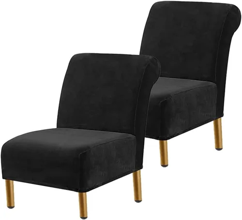 Miniatura 14 de Funda para silla decorativa sin brazos, de terciopelo elástico, extraíble, lavable, protector moderno de muebles con parte inferior elástica