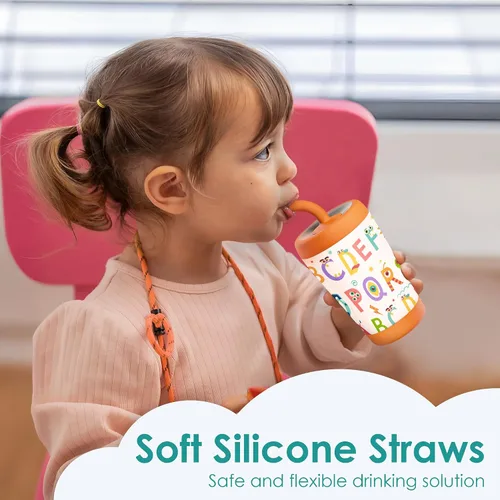 Miniatura 5 de Vaso de acero inoxidable aislado para niños con popote de silicona, taza para sorber de 12 onzas para niños (alfabeto)