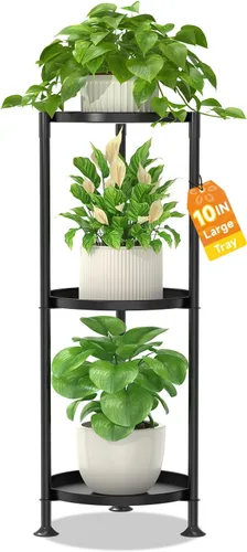 Miniatura 26 de LASZOLA Soporte plegable para plantas de interior de 7 niveles para múltiples macetas grandes, estante ajustable alto y resistente con bandeja de 10