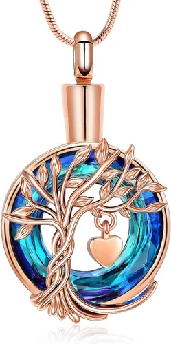 Miniatura 18 de Hearbeingt Collares de urna de lágrima para cenizas, medallón conmemorativo de cenizas del árbol de la vida, joyería de cremación, colgante