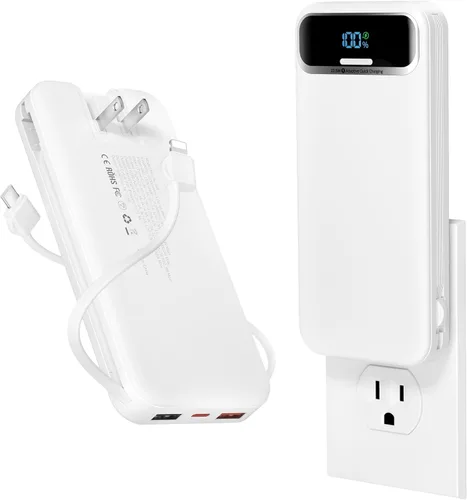 Miniatura 16 de Cargador portátil ligero de 12000 mAh con cables integrados y enchufe de pared de CA, batería de carga rápida PD20W USB-C, pantalla LED, cargador