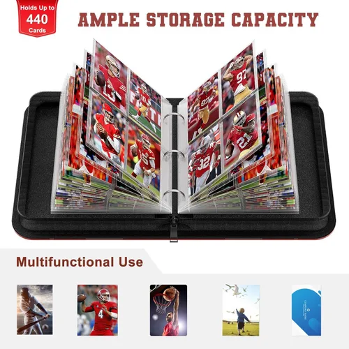 Miniatura 6 de Mlikero Carpeta de 440 bolsillos para tarjetas de fútbol, álbum para tarjetas deportivas con diseño de exhibición de tarjetas, álbumes de tarjetas