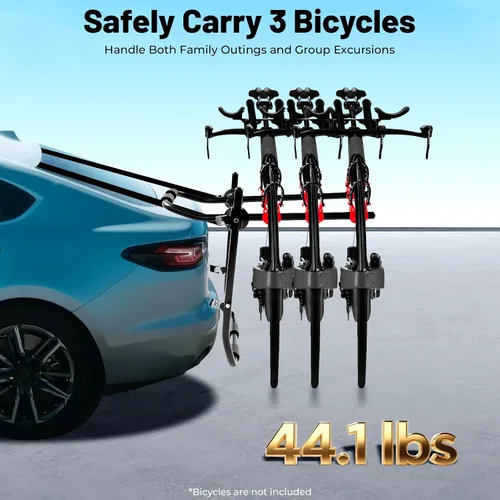 Miniatura 3 de Soporte de bicicleta de coche para 3 bicicletas, con correas ajustables para maletero, se pliega para almacenamiento, compatible con la mayoría