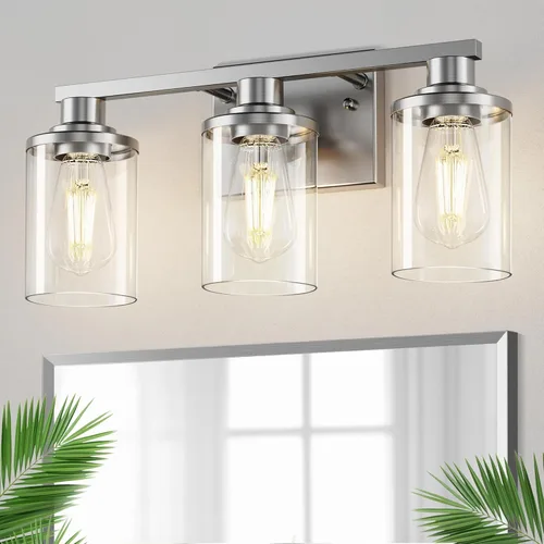 Miniatura 17 de DORESshop Lámparas de baño, 3 luces negras y doradas para baño sobre espejo con pantalla de vidrio transparente, luces de tocador para baño, Negro