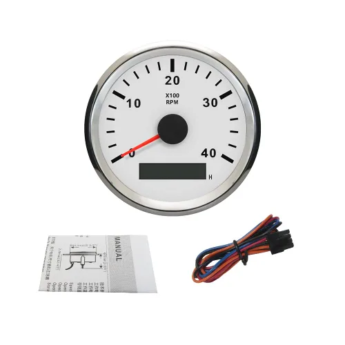 Miniatura 5 de ELING Tacómetro medidor de RPM con medidor de horas para coche, camión, barco, yate, 0-4000 rpm, 3.346 in con retroiluminación Blanco y acero