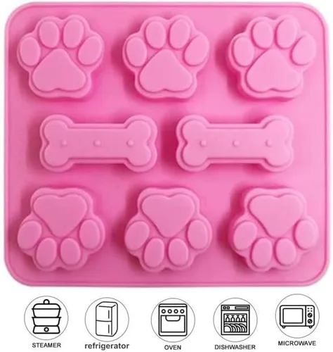 Miniatura 3 de Paquete de 2 moldes de silicona con forma de pata de perro y hueso de cachorro 2 en 1, moldes flexibles para golosinas para perros, bandejas