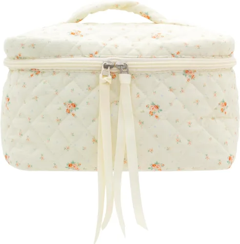 Miniatura 16 de PAZIMIIK - Bolsa de maquillaje de algodón para mujer, grande, acolchada para viaje, Rosa (Bow Pink), Vintage