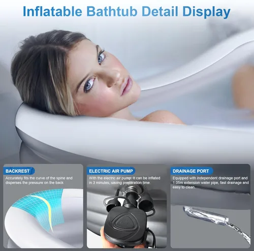 Miniatura 3 de BINYUAN Bañera inflable para adultos – Tina de hidromasaje plegable portátil con bomba eléctrica, diseño de baño caliente y hielo, plegable para 1-2