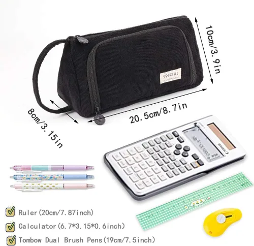 Miniatura 6 de iSuperb Estuche de gran capacidad para lápices, bolsa de pana grande, bolsa portátil para bolígrafos con cremallera, organizador de maquillaje