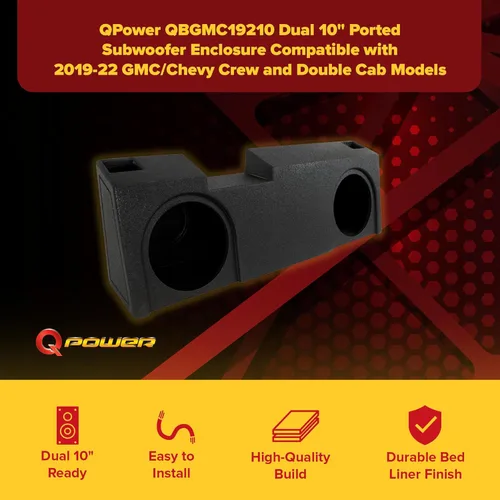 Miniatura 9 de QPower - Caja de subwoofer doble de 10 pulgadas para debajo del asiento, subcaja con puerto QBomb compatible con Chevy Silverado Crew y Double Cab