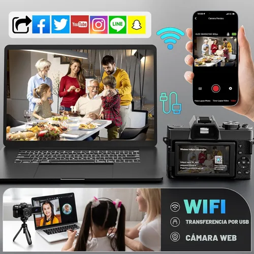 Miniatura 9 de Cámaras digitales 5K para fotografía de 64MP - Zoom de 16X, WiFi, con tarjeta TF de 64 GB, lente macro y gran angular, enfoque automático y Negro