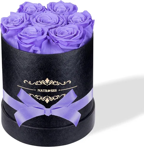 Miniatura 8 de NATROSES 7 piezas de rosas preservadas en una caja, flores preservadas para cumpleaños, regalos de flores para el Día de la Madre (negro)