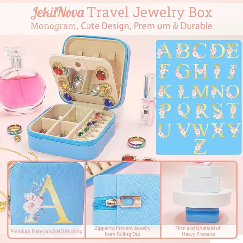 Miniatura 4 de Joyero de viaje con inicial, joyero, organizador de joyas con espejo, accesorios de viaje imprescindibles de viaje para mujeres, profesores, regalos