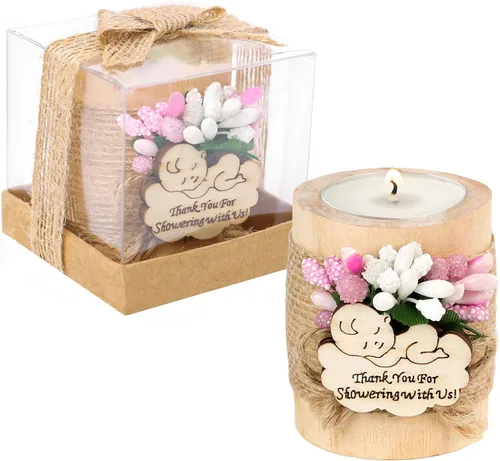 Miniatura 11 de 10 candelabros de té de madera para recuerdos de fiesta de bautismo de bebé, recuerdos de baby shower para invitados, revelación de género de bebé