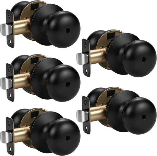 Miniatura 67 de KNOBWELL Paquete de 8 pomos de puerta de privacidad para baño y dormitorio, pomo de puerta negro mate con cerradura, cerradura de manija de puerta