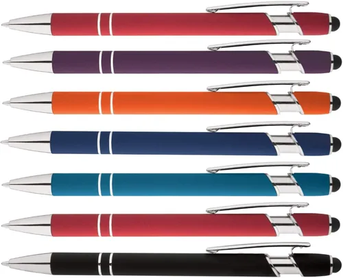 Express Pencils Bolígrafo Rainbow de goma suave al tacto con punta de lápiz capacitivo, un elegante bolígrafo de metal premium, tinta negra, punta