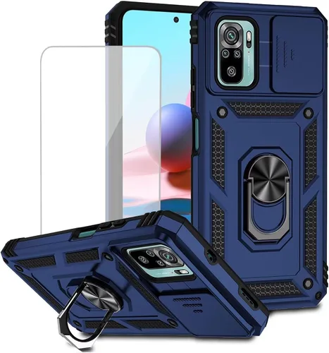 Miniatura 12 de Funda para Redmi Note 10/Redmi Note 10S/Poco M5S con protector de pantalla de vidrio templado y cubierta de cámara deslizante, anillo magnético Negro