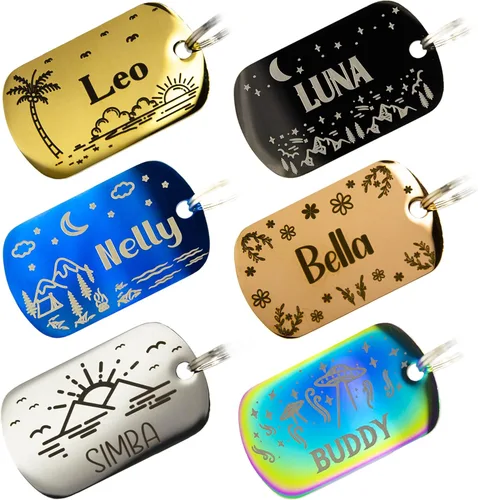 Miniatura 7 de Etiqueta de perro personalizada con 5 líneas de identificación de mascota grabada en profundidad en acero inoxidable duradero con nombre
