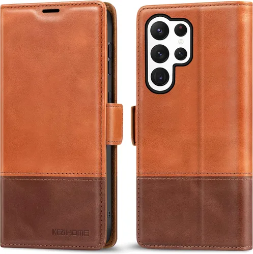 Miniatura 20 de KEZiHOME Funda para Galaxy S23 Ultra, de cuero genuino [bloqueo RFID], funda tipo cartera, ranura para tarjetas con tapa magnética y soporte