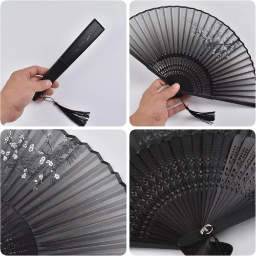 Miniatura 4 de Abanicos plegables decorativos, regalo para mujeres de 8.27 pulgadas con marco de bambú y seda con una funda de tela para protección, estilo retro