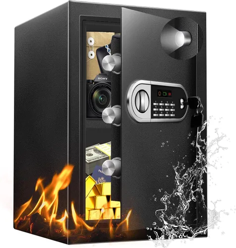 Caja de seguridad de 2.5 pies cúbicos para el hogar, caja de seguridad electrónica digital de acero personal con cerradura de seguridad y luz sensor