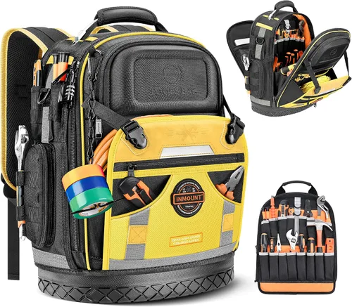 Miniatura 12 de Mochila de herramientas, mochila de herramientas de construcción resistente HVAC para hombres, organizador de herramientas duradero de nivel