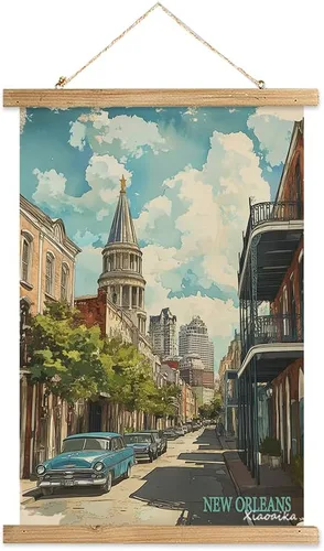Miniatura 20 de Buenos Aires Argentina - Póster artístico de pared, impresión vintage de viaje con monumento a Obelisco, rollo colgante de lienzo de lino con marco