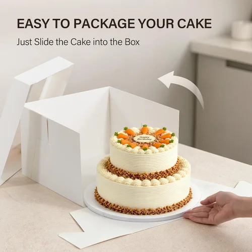 Miniatura 4 de Kootek 10 cajas para tartas, caja de pastel de 12 x 12 x 8 pulgadas de alto con ventana, cajas blancas de panadería, cajas grandes para hornear