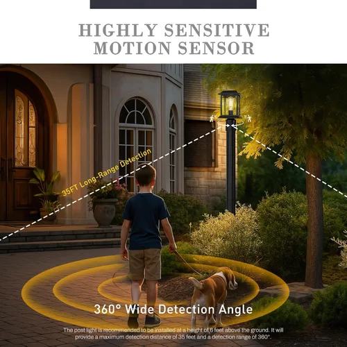 Miniatura 4 de zeyu Luz de poste con sensor exterior, lámpara de poste de lámpara para exteriores de 12.2 pulgadas, detección de 360°, 4 modos, aluminio fundido a