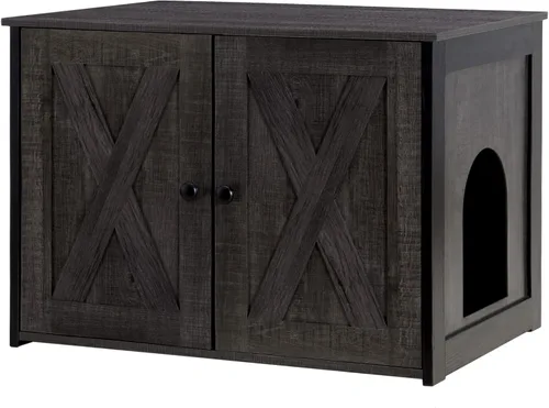 Miniatura 14 de Caja de arena para gatos Dwanton, mueble oculto para caja de arena para gatos, entrada reversible puede estar en el lado izquierdo o derecho, baño