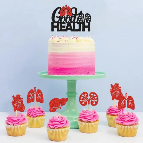 Miniatura 5 de Ercadio 25 piezas de decoración para tartas de buena salud, anatomía humana, decoración para cupcakes, corazón, pulmón, hígado, riñón, magdalenas