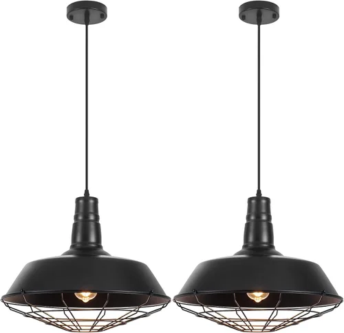 Miniatura 12 de Lámpara colgante negra de granja, luces colgantes grandes de 18.1 pulgadas, isla de cocina, lámpara colgante industrial con jaula de alambre, luz
